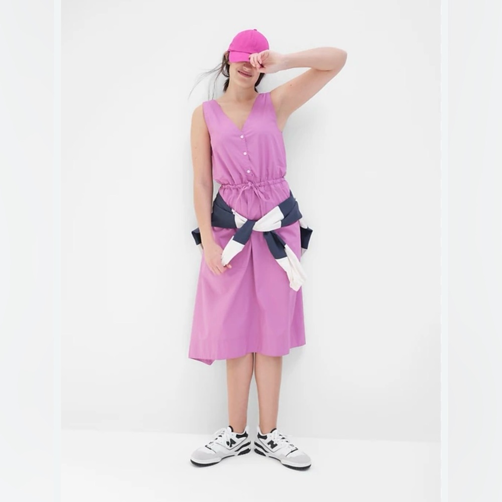 GAP Midi Purple Clover Tie Waist Dress, Size M